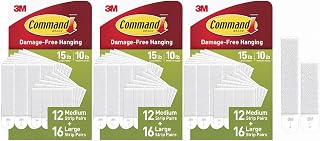 Command Picture Hanging Strips PH209-28NA, 3 Pack, White Medium and Large Assorted Adhesive Fasteners, 84 Pairs, 168 Strips Total, Damage Free Wall Decor for Apartments, Dorm Rooms, Classrooms