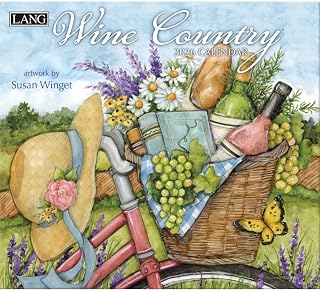 Lang Wine Country 2026 Wall Calendar – 12-Month Calendar with Stapled Binding, Linen-Embossed Wine & Vineyard Artwork by Susan Winget, 13.4" × 12"