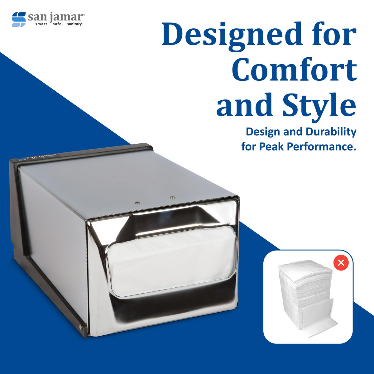 Fullfold Chrome Countertop Napkin Dispenser by San Jamar – Fullfold, Metal, Chrome, Model H3001XC