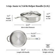 ProBond Luxe 3.5-Quart Sauté Pan with Lid by Hestan – Medium, 3.5 quarts, Stainless Steel, Silver, Model 31774