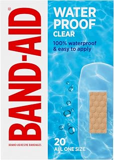 BAND-AID Brand Clear Waterproof Adhesive Bandages, All One Size, 20 Count