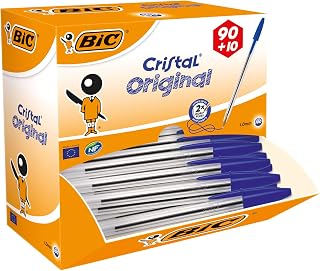 BIC Cristal Original Comfortable Ballpoint Pens - Value Pack of 100 - Blue Colour- Medium Point (1.0 mm)