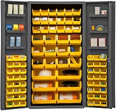 Durham DC36-78-6DS-95 Lockable Cabinet with 78 Yellow Hook-On Bins, 6 Door Shelves, Deep Door Style, 36" Wide, 14 Gauge, Gray