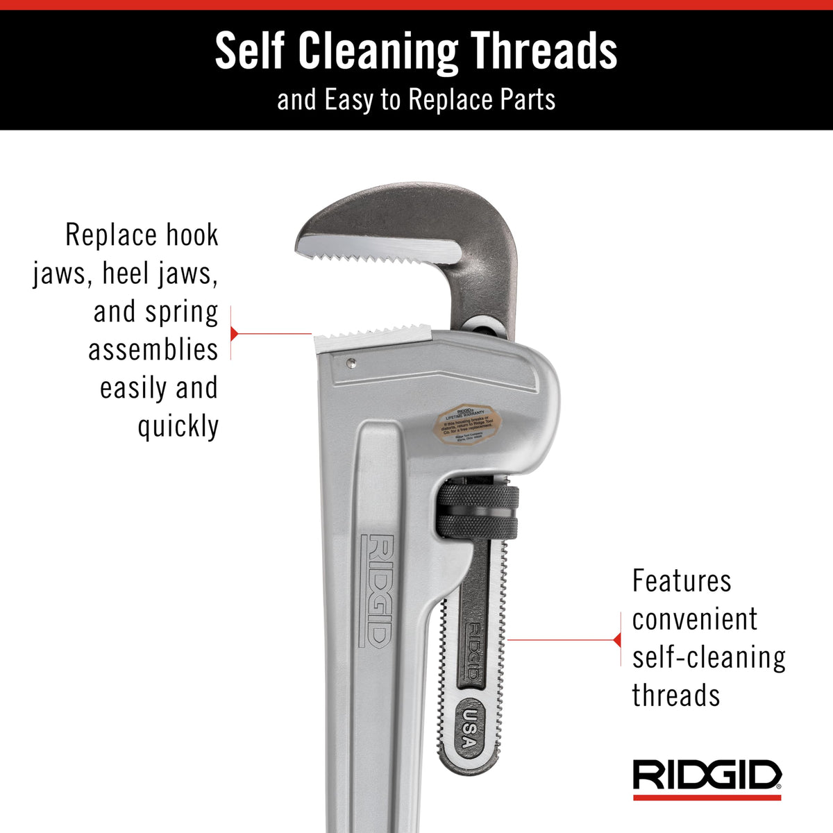 Model 848 48" Aluminum Straight Pipe Wrench with 6" Pipe Capacity by RIDGID – 48", Aluminum, Factory, Model 31115