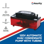 Asurity by ULTRACP-22T 120V Compact HVAC Condensate Pump with 20' of 3/8" Discharge Tubing and 22' Max Lift Height by Diversitech – 12-1/4X7-3/4X9 IN, Plastic, Model GID-SX-0463110