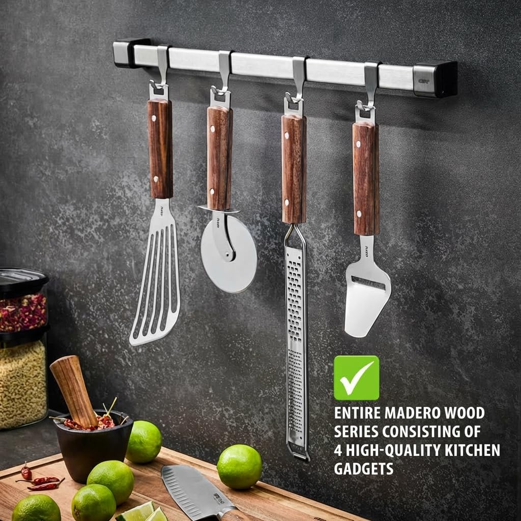 Madero Spatula Flat Kitchen Turner with Stainless Steel Surface and Walnut Wood Handle Flexible by GEFU – Stainless Steel, Brown, Model 15509