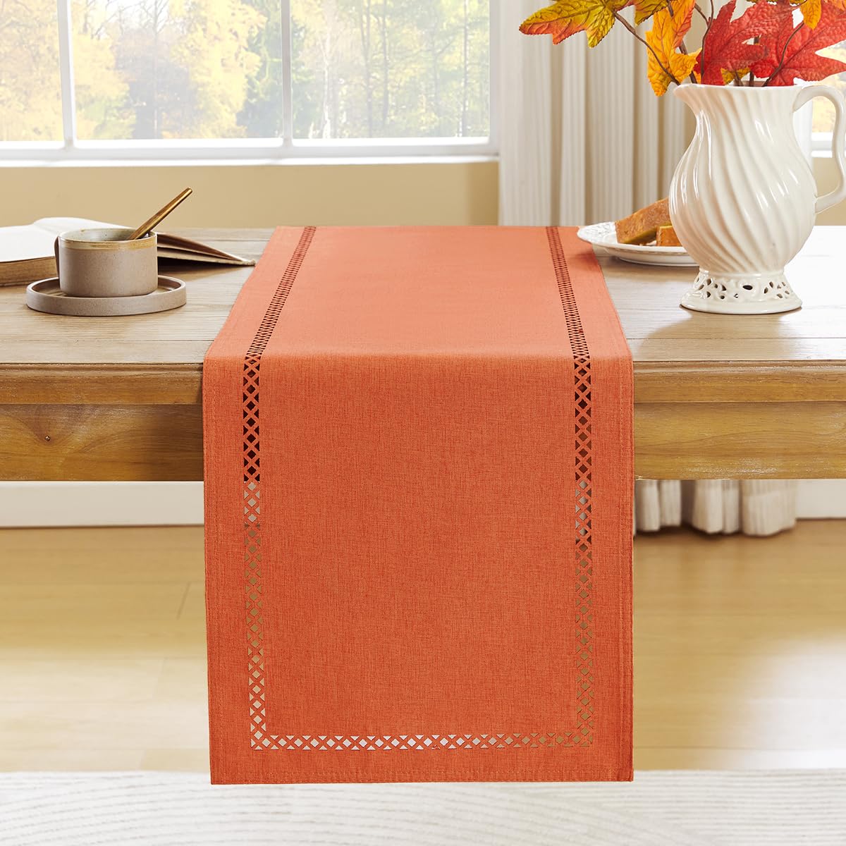Aoztio Burlap Table Runner, Polyester Blend 13x108 Inch, Orange