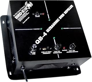 Bird-X Quadblaster QB-4, Ultrasonic Bird Preventer with Optional Strobe Light and 4 Built-in Speakers, Ideal for Indoors and Semi-Enclosed Areas, Covers 6,500 sq. ft.