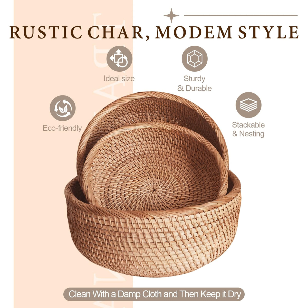 Oavostd Rattan Bread Basket, 9.2 Inch Round, Natural