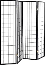 FurniFact Wood 4-Panel Room Divider Folding Shoji Screen, Freestanding Partition and Room Separator, Black