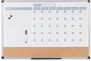 MasterVision Magnetic Dry Erase Monthly Calendar Planner Push Pin Corkboard Combo with Marker Tray, 18" x 24", Gray Plastic Frame
