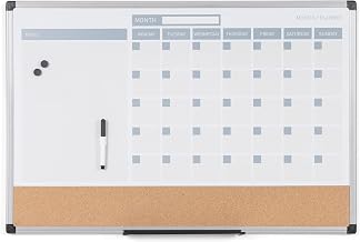 MasterVision Magnetic Dry Erase Monthly Calendar Planner Push Pin Corkboard Combo with Marker Tray, 18" x 24", Gray Plastic Frame