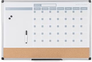 MasterVision Magnetic Dry Erase Monthly Calendar Planner Push Pin Corkboard Combo with Marker Tray, 18" x 24", Gray Plastic Frame