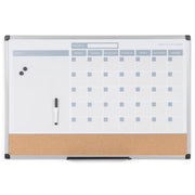 Magnetic Dry Erase Monthly Calendar Planner Push Pin Corkboard Combo with Marker Tray by MasterVision – 18"W x 24"H, Cork, White, Model MB3507186