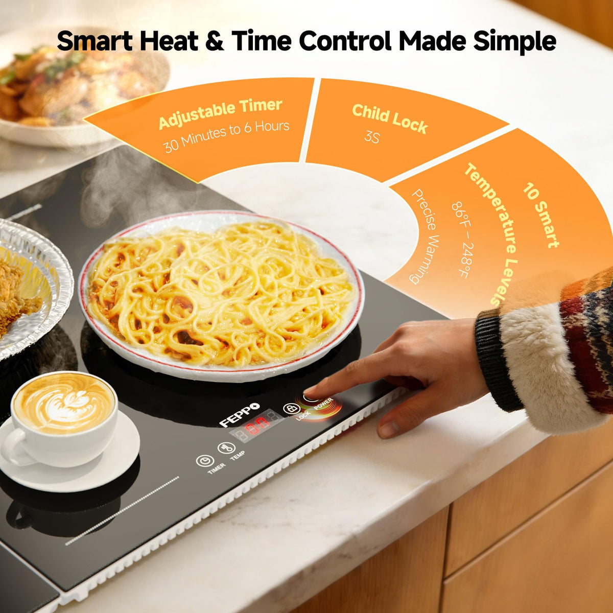 FEPPO Electric Warming Tray, 3-Panel Modular System, Deep Black