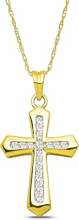 10K Yellow Gold Diamond Channel Set Cross Pendant Necklace