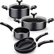 Monix Resistent Plus 5 Piece Cookware Set and 2 Frying Pans 20 and 24 cm, Aluminium, Black, 16, 7