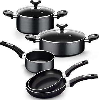 Monix Resistent Plus 5 Piece Cookware Set and 2 Frying Pans 20 and 24 cm, Aluminium, Black, 16, 7
