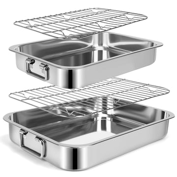 EsOfficce Stainless Steel Roasting Pan Set, 12.7 x 15.5 Inch, Silver with Racks