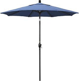 California Umbrella 7.5' Round Aluminum Market Umbrella, Crank Lift, Push Button Tilt, Black Pole, Frost Blue Olefin