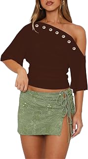 Women's Summer One Shoulder Short Sleeve Tops