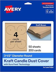 Avery Printable Round Candle Dust Covers, 3.5" Diameter, Matte Kraft Brown, Sure Feed Technology, Print-To-The-Edge Capability, Laser/Inkjet Compatible, 200 Total, Ideal for Packaging, and Displays