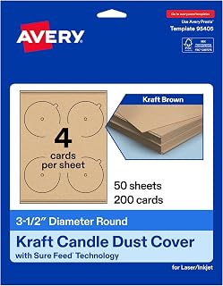 Avery Printable Round Candle Dust Covers, 3.5" Diameter, Matte Kraft Brown, Sure Feed Technology, Print-To-The-Edge Capability, Laser/Inkjet Compatible, 200 Total, Ideal for Packaging, and Displays