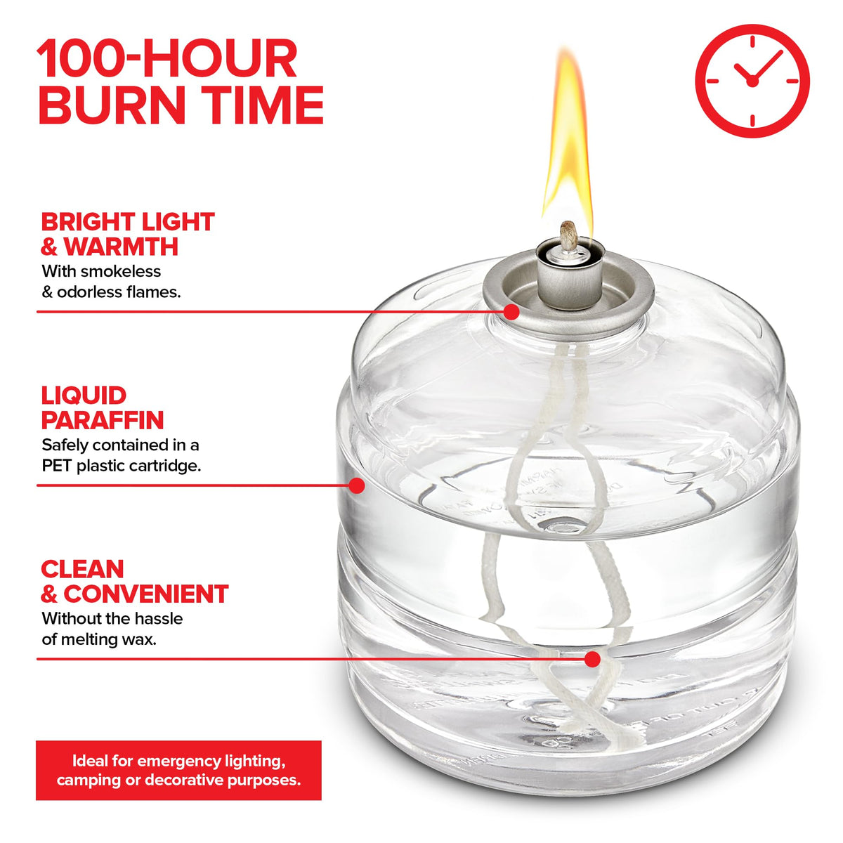 100 Hour Candle Pack of by Stock Your Home – 4x3 ¼”, Mineral Oil, Red, Pack of 6, Model Stock Your Home 4315