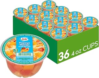 Dole Papaya Mango In 100% Fruit Juice Snacks, 4oz 36 Total Cups, Gluten & Dairy Free, Bulk Lunch Snacks for Kids & Adults