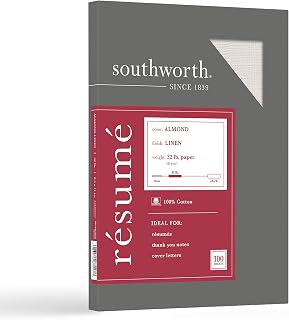 Southworth RD18ACFLN 100% Cotton Linen Resume Paper Almond 32 lbs. 8-1/2 x 11 100/Box