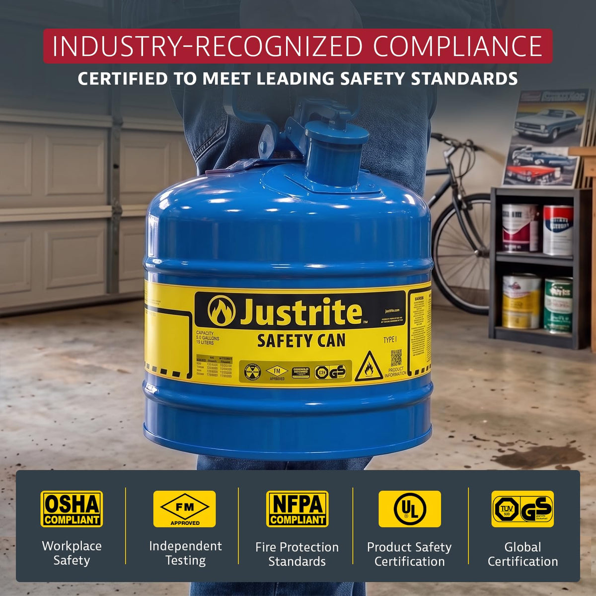 Justrite Blue / 5 Gallon / Type I Cans