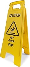 Rubbermaid Commercial Products Collapsible Bright "Caution Wet Floor" Industrial Warning Sign to Prevent Slip/Fall for Office/Restroom/Restaurant, 2-Sided, 26 Inch, Yellow