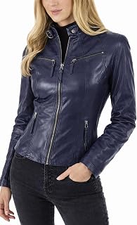 D DOLLY LAMB Women’s Lambskin Leather Jacket, Slim Fit Moto Biker Jacket Full Sleeve, Winter Café Racer Jacket (Medium)