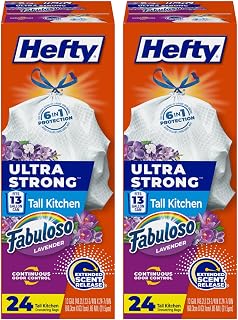 Hefty Ultra Strong 13 Gallon Trash Bags, Tall Kitchen Trash Bags, White, Fabuloso Lavender Scent, 24 CT (Pack of 2)
