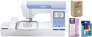 Brother PE900 Embroidery Machine with WLAN Premium Embroidery Thread 6 Spools, 75/11 Size Needles 100 Count, White Pre-Wound Bobbins 10 Count Included