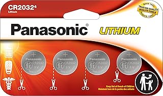 Panasonic CR2032 3.0 Volt Long Lasting Lithium Coin Cell Batteries in Child Resistant, Standards Based Packaging, 4-Battery Pack