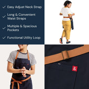 Essential Apron by hedley & bennett – Standard, Cotton, Dark Blue, Model CPFD-ESS-MDTC