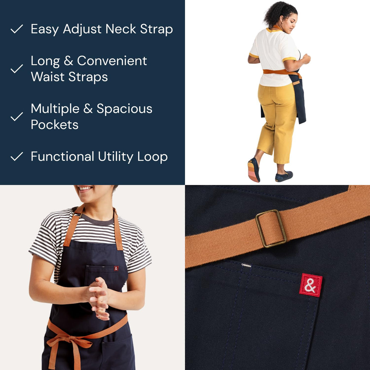 Essential Apron by hedley & bennett – Standard, Cotton, Dark Blue, Model CPFD-ESS-MDTC