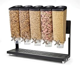 Rosseto EZ-PRO EZ577 Five-Container Table Top Cereal Dispenser Stand & Catch Tray, Black (1 Gallon Each)