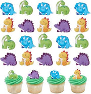 DecoPac Cutsie Dinosaur Rings, Dino Cupcake Decorations, Birthday Party Cupcake Toppers, Food Safe, 4 Designs – 24 Pack
