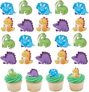 DecoPac Cutsie Dinosaur Rings, Dino Cupcake Decorations, Birthday Party Cupcake Toppers, Food Safe, 4 Designs – 24 Pack