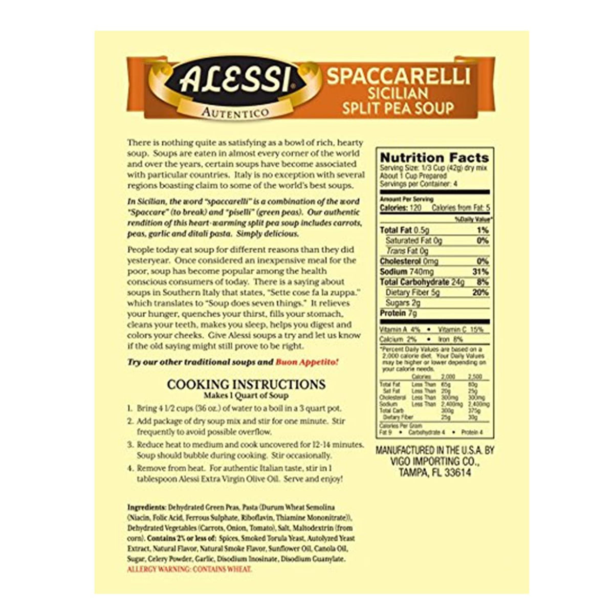 Alessi Sicilian Split Pea / 6 Ounce (Pack of 6) / Split Pea Split Pea Soups
