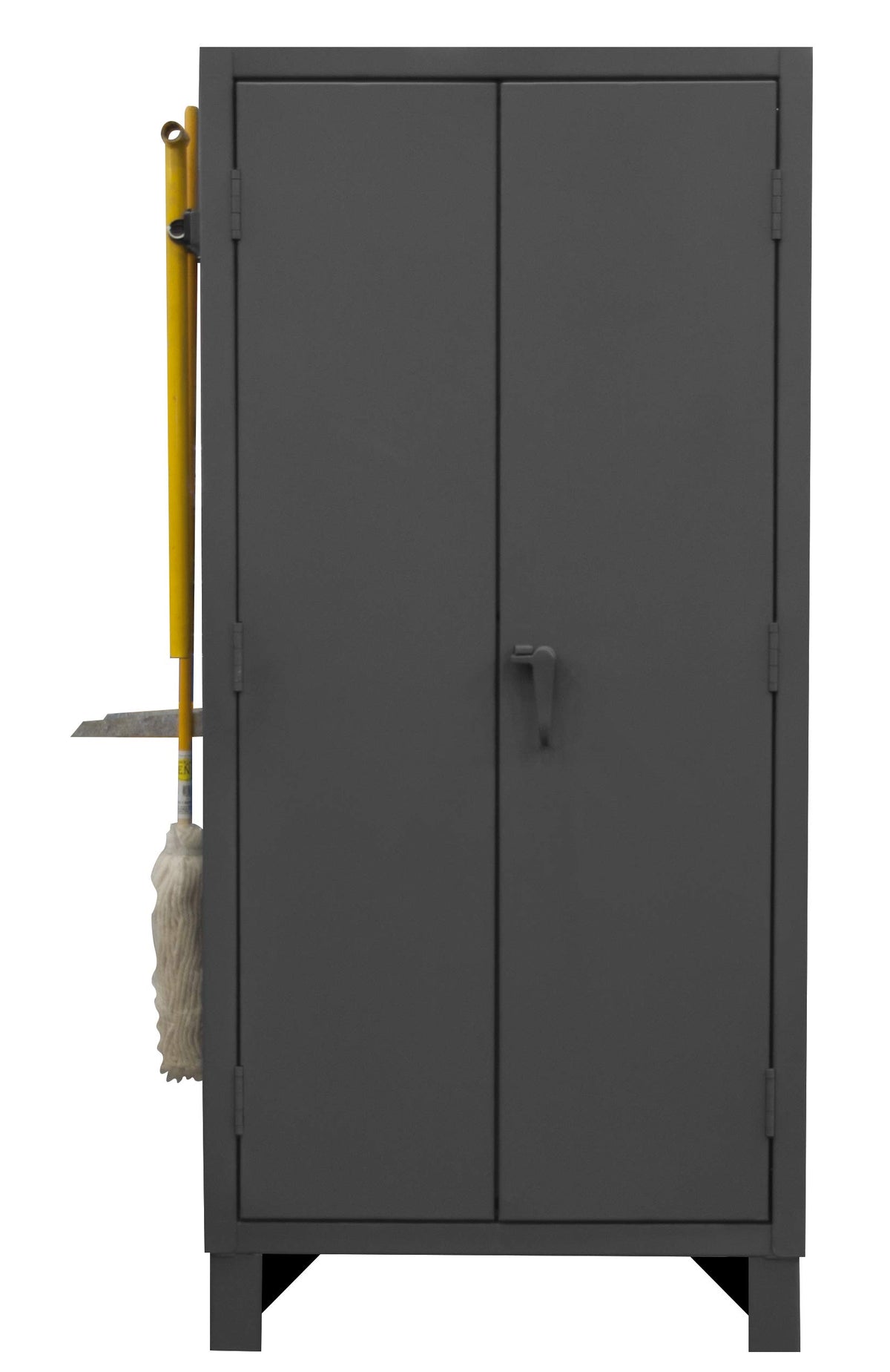 Cabinet, 3 shelf, 3 drawer, broom holder by Durham – Alloy Steel, Grey, Model HDCDB243678-4M95