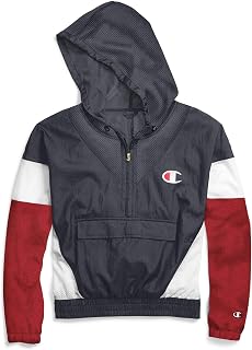 Champion Womens Nylon Warm Up Jacket, L, Indigo Screen/Red Spark/White