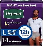 Depend Mens Overnight Underwear,1 pack, Large