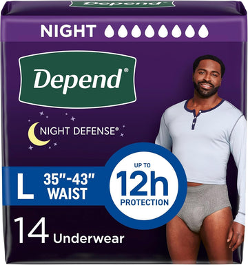 Depends Mens Overnight Underwear – Large (Pack of 14), Lycra, Grey