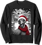 Emu Bird Christmas Selfie Full Moon Night Starry Sky Xmas Sweatshirt