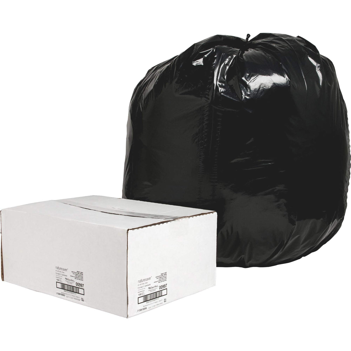 Black Low-Density Recycled Can Liners by Nature Saver – X-Large, 56.0 gallons, Plastic, Black, Pack of 100