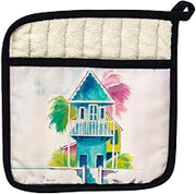 Betsy Drake PT232 W. Palm Hut Blue Pot Holder
