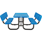 6'L Rectangular Picnic Table with Backrests by Global Industrial – Expanded Metal, Blue, Model 277630BL